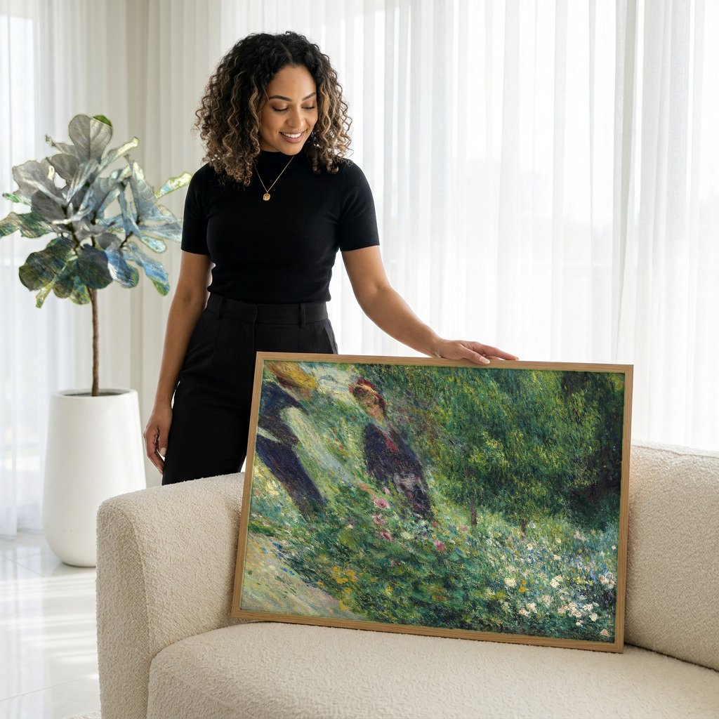 Quadro Decorativo Jardim de Verão - Renoir com modelo em ambiente