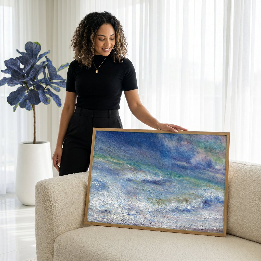 Quadro Decorativo Mar Revolto - Renoir com modelo em ambiente