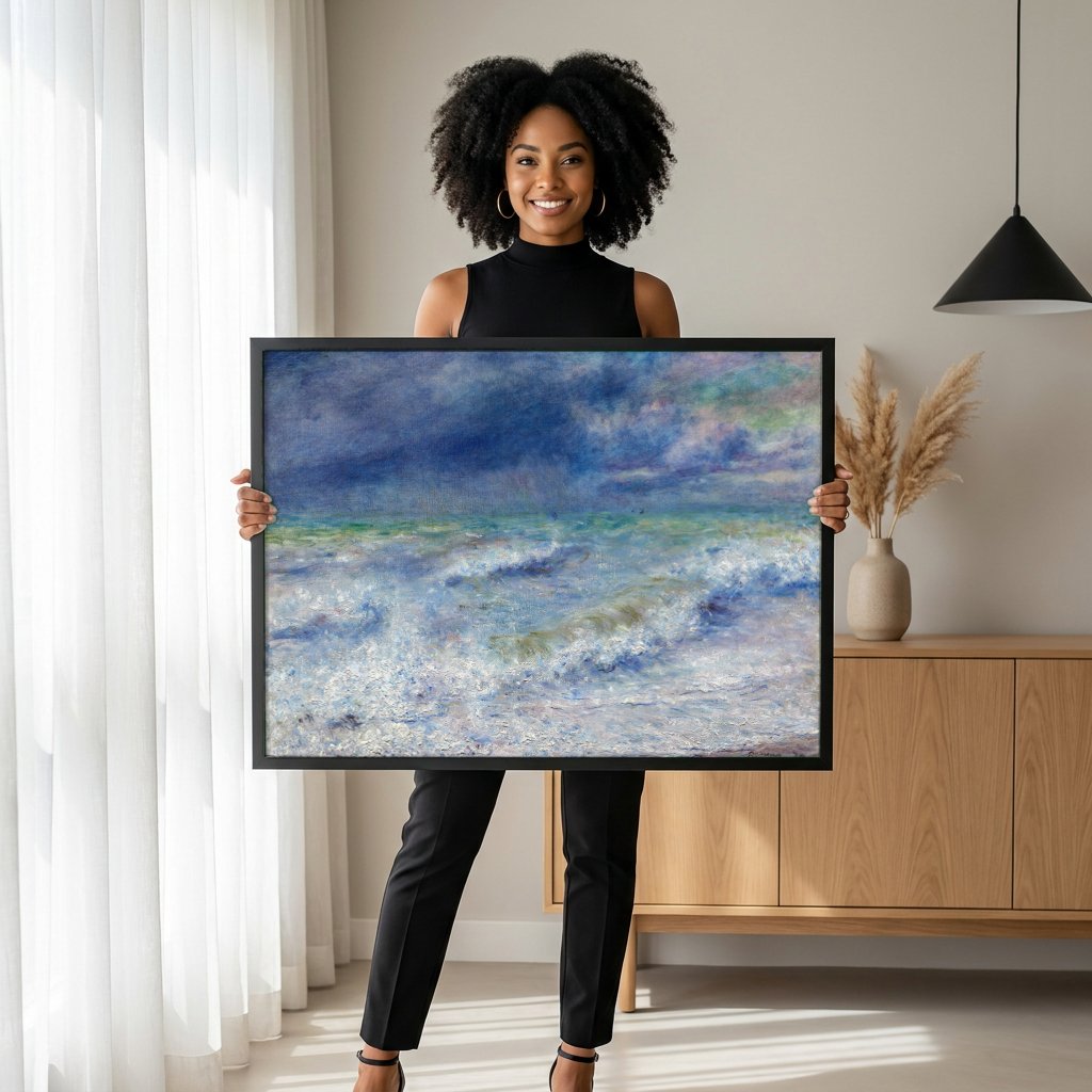 Quadro Decorativo Mar Revolto - Renoir com modelo em ambiente