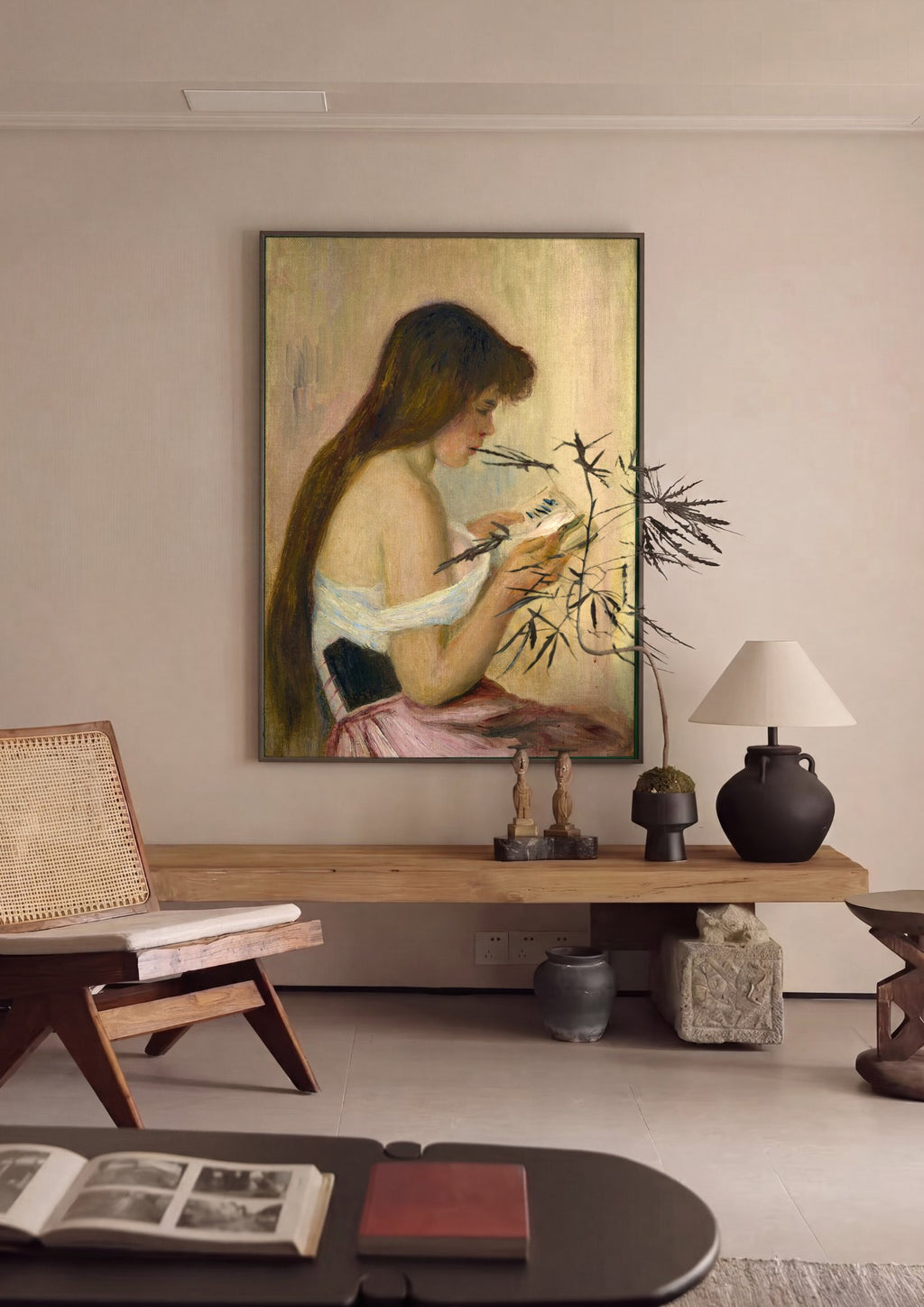 Quadro Decorativo Jovem Lendo - Renoir em ambiente decorado