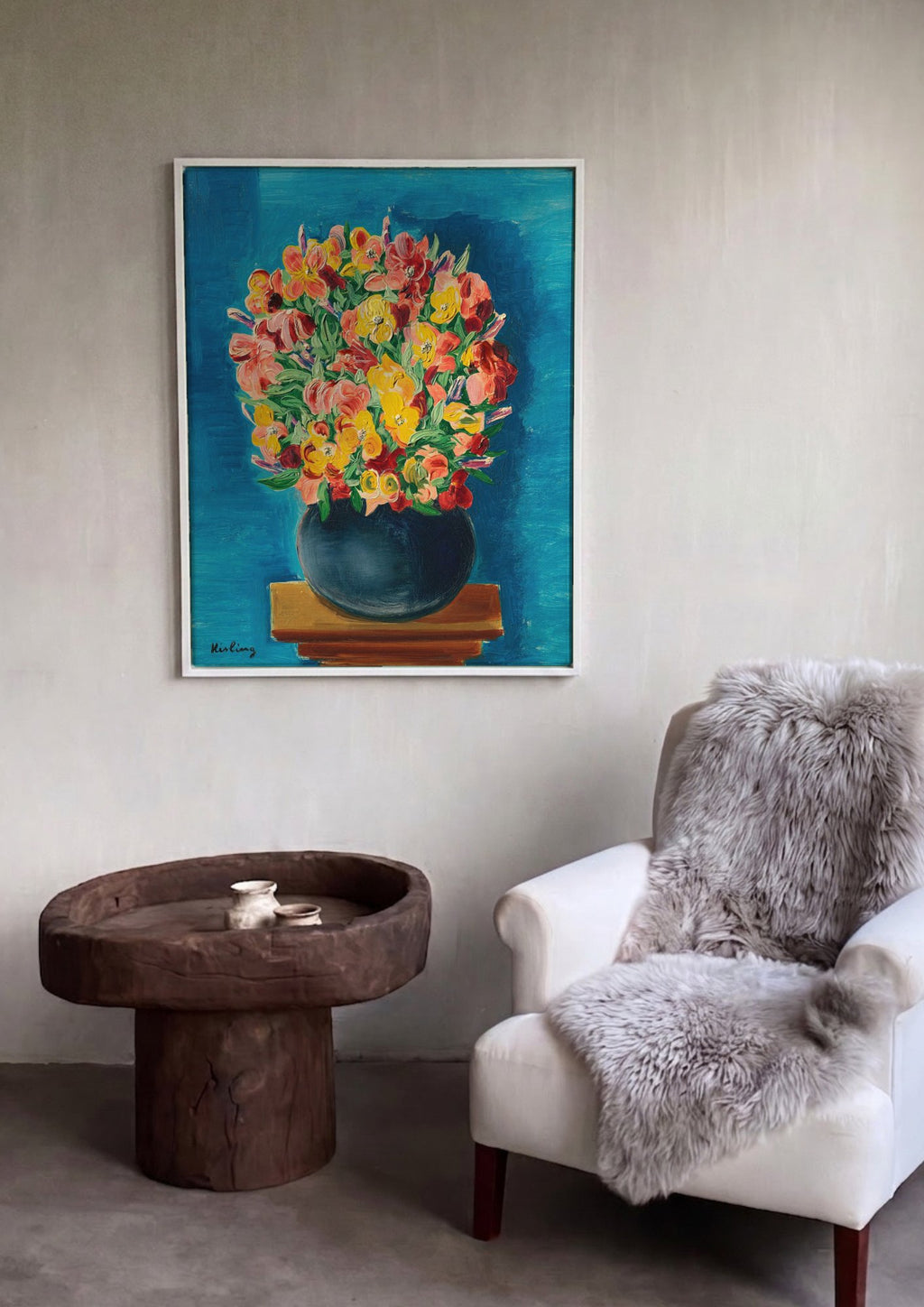 Quadro Decorativo 'Bouquet de Flores' - Moïse Kisling em ambiente decorado