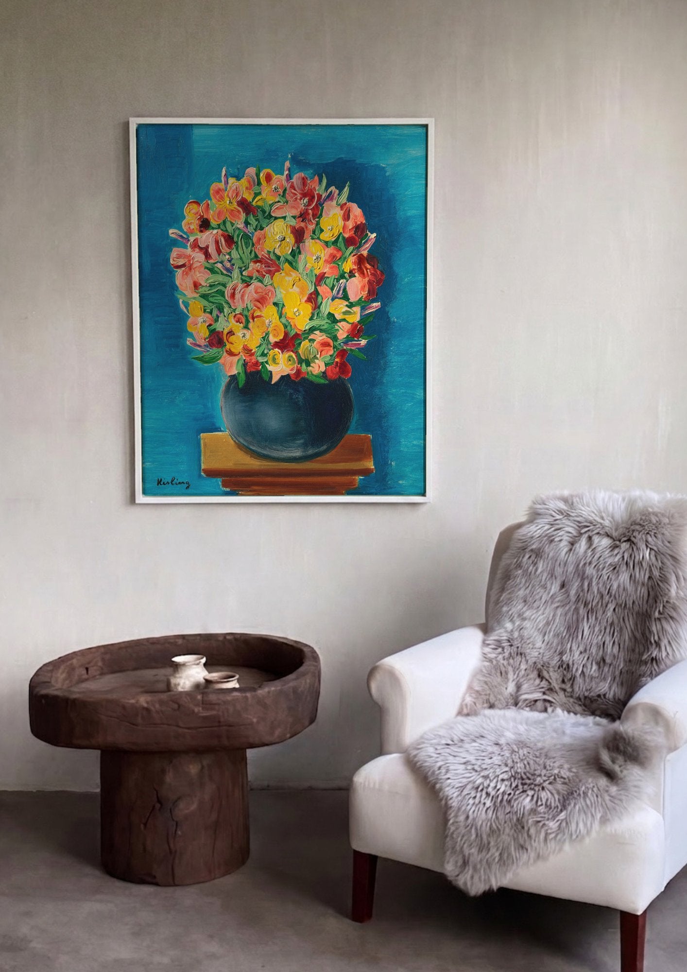 Quadro Decorativo 'Bouquet de Flores' - Moïse Kisling em ambiente decorado