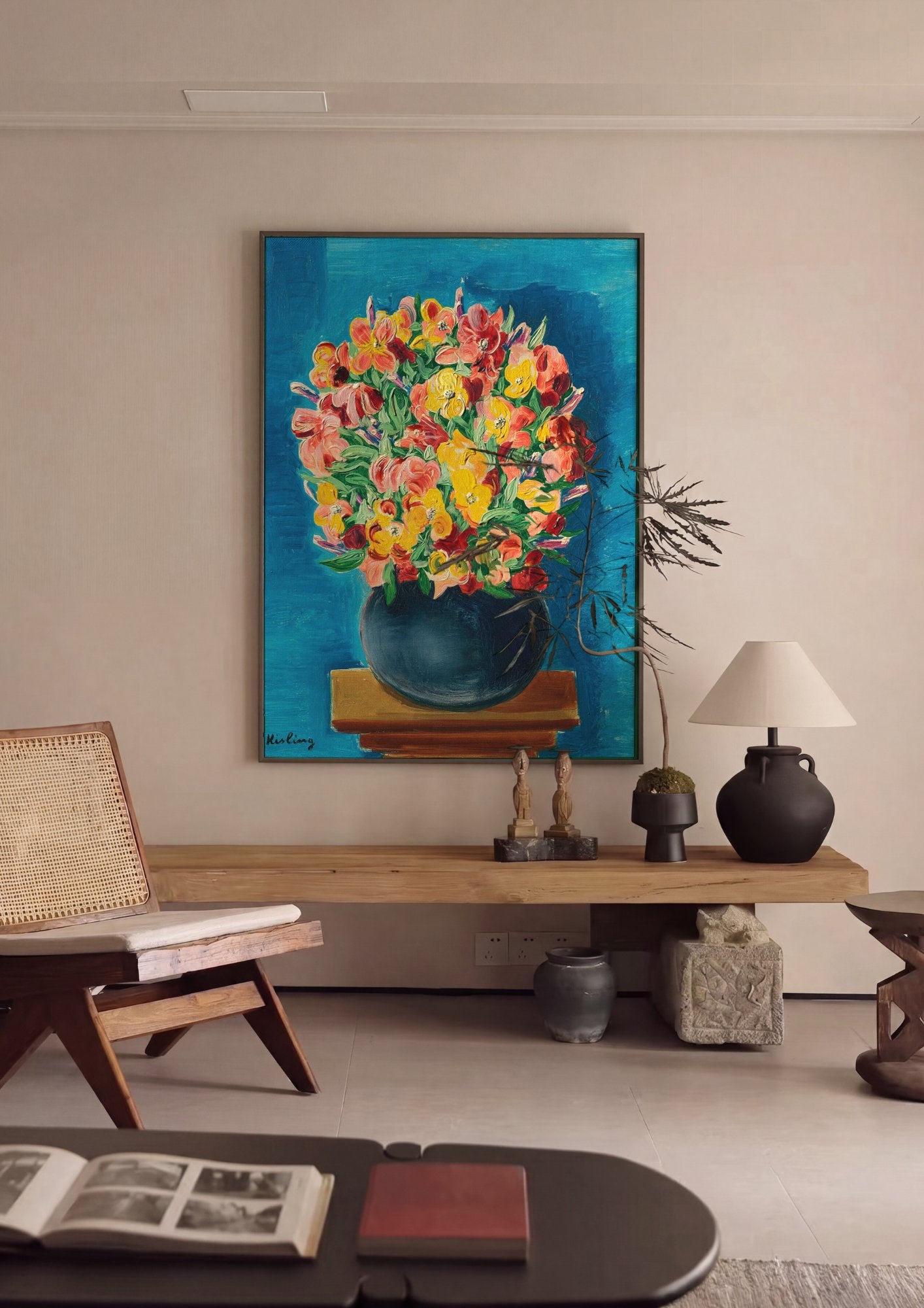 Quadro Decorativo 'Bouquet de Flores' - Moïse Kisling em ambiente decorado