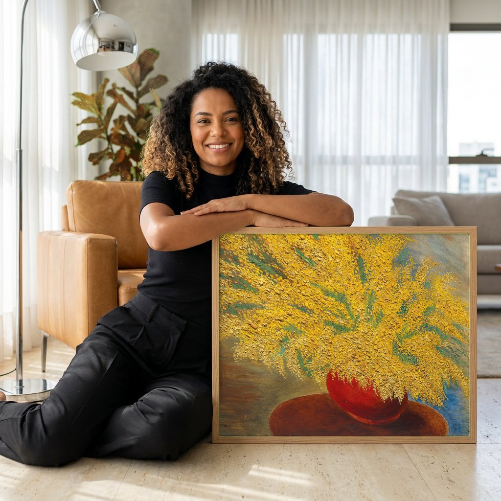Quadro Decorativo Mimosas Vibrantes - Moïse Kisling com modelo em ambiente