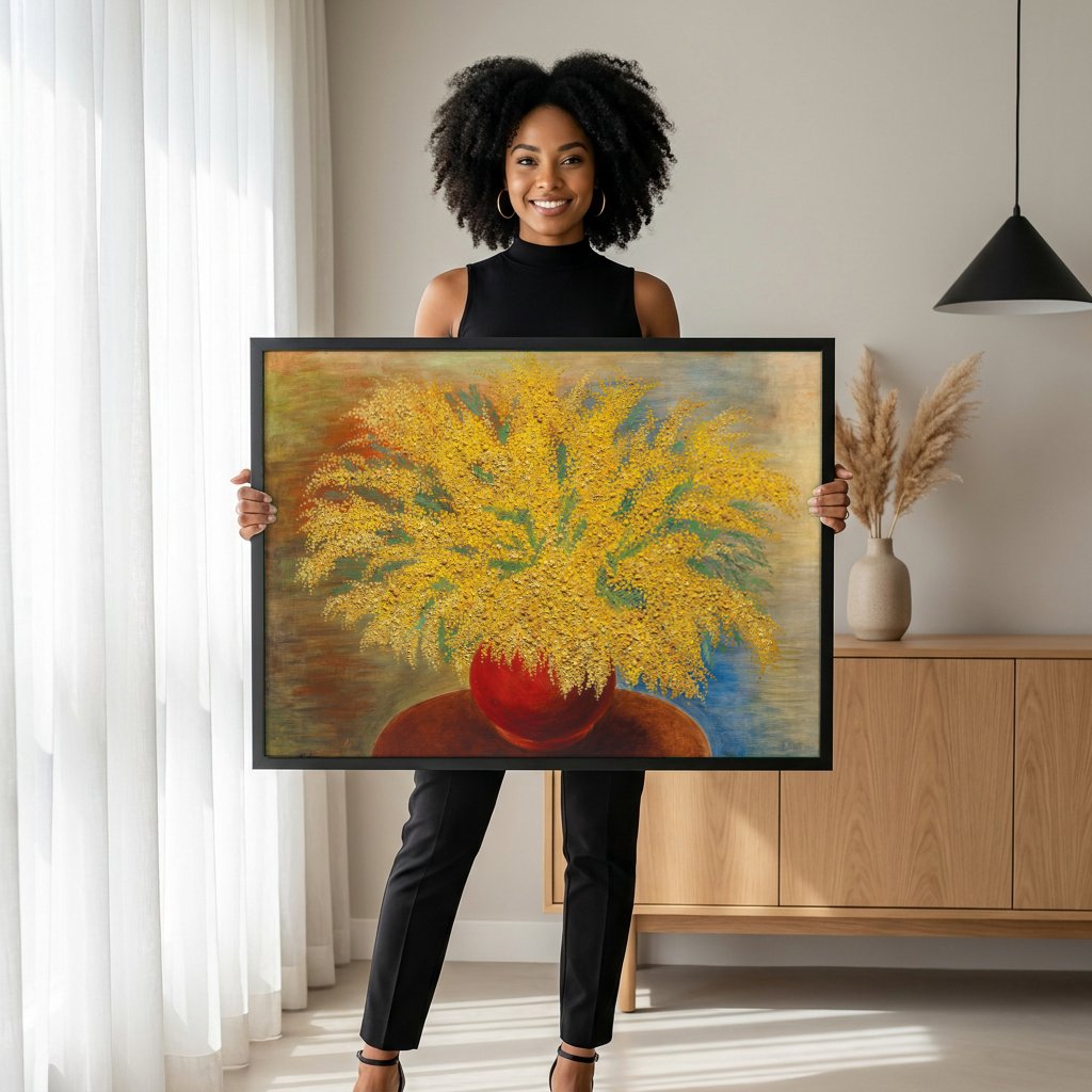 Quadro Decorativo Mimosas Vibrantes - Moïse Kisling com modelo em ambiente
