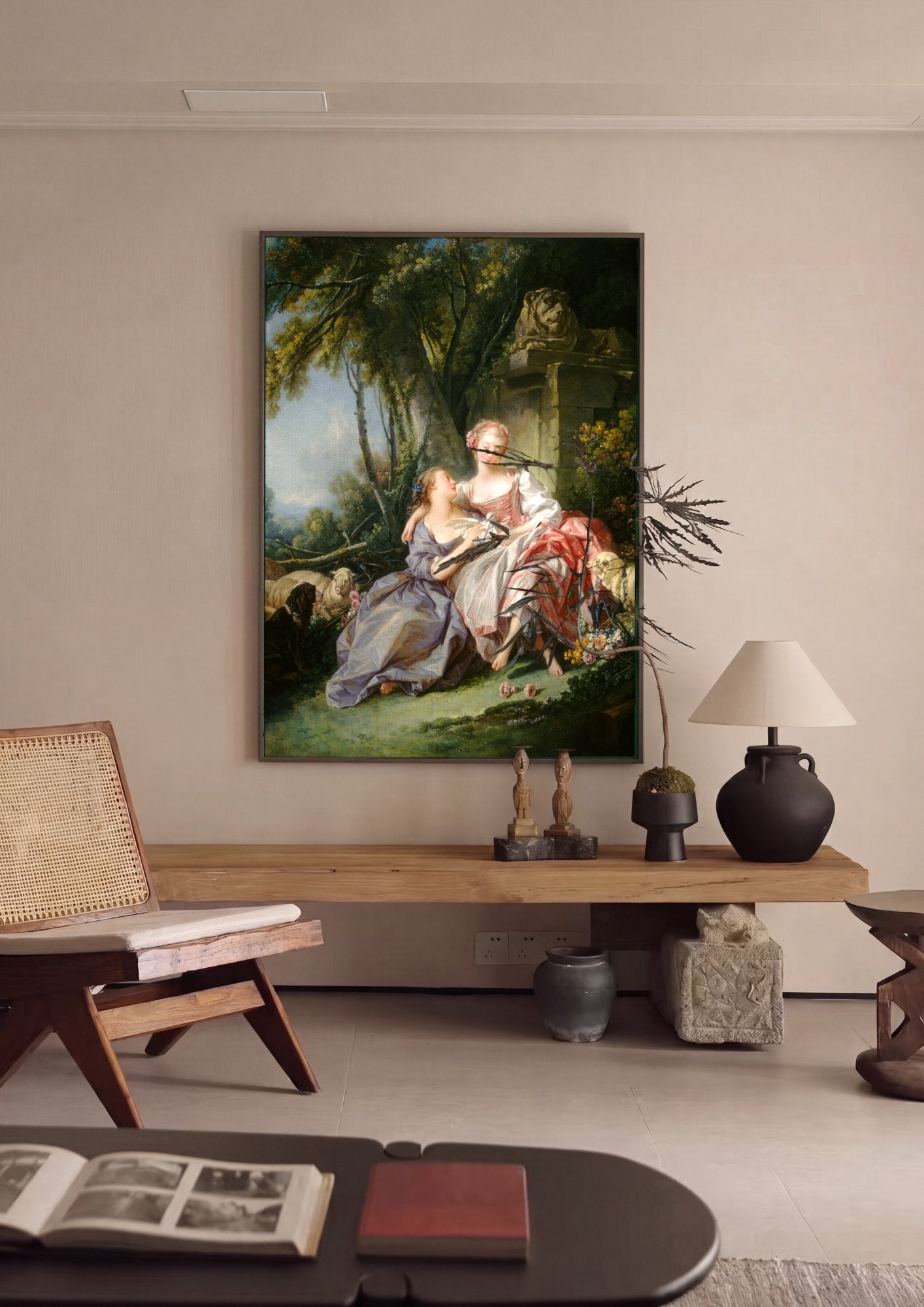 Quadro Decorativo Cena Pastoral - François Boucher em ambiente decorado