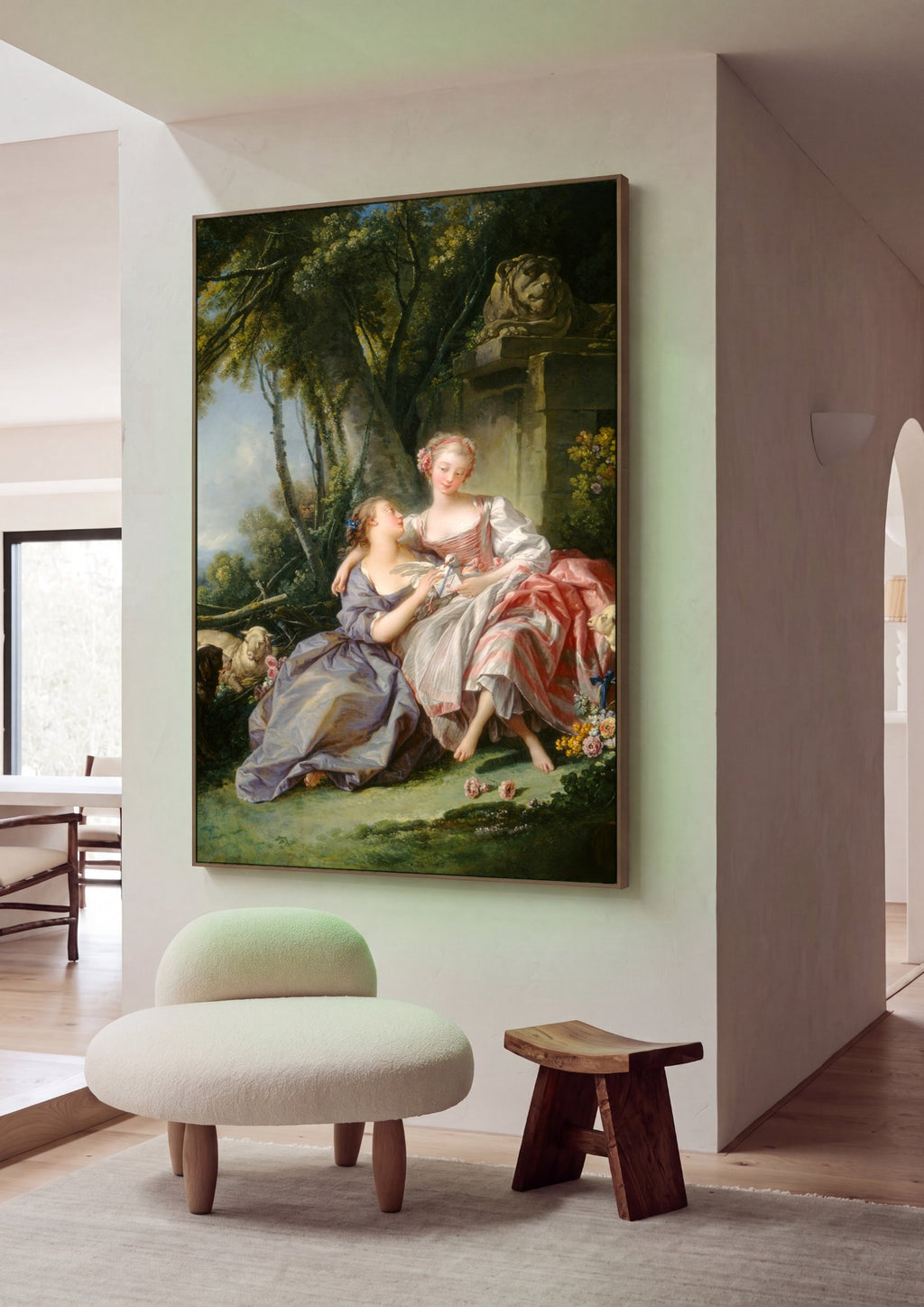 Quadro Decorativo Cena Pastoral - François Boucher em ambiente decorado