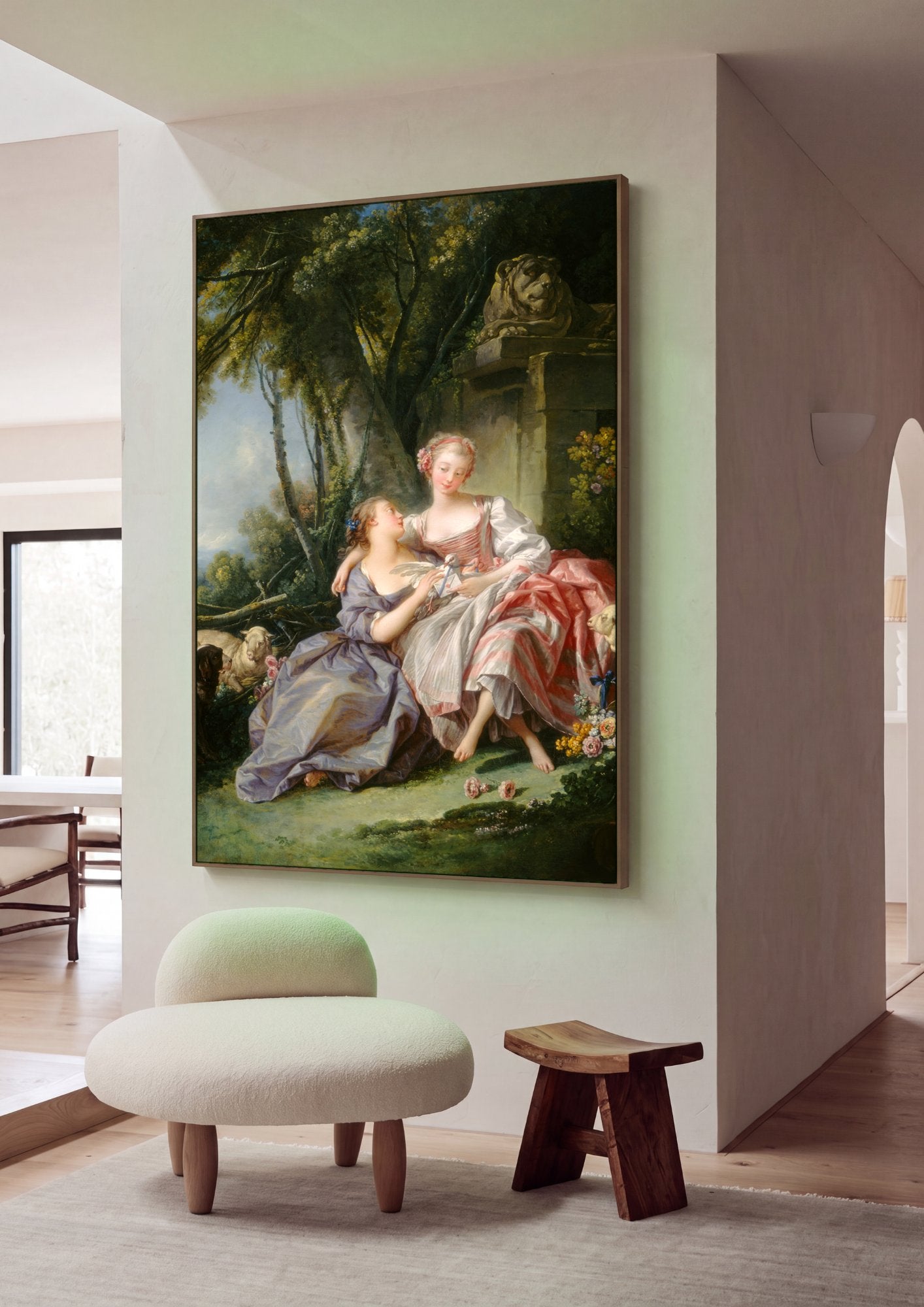 Quadro Decorativo Cena Pastoral - François Boucher em ambiente decorado