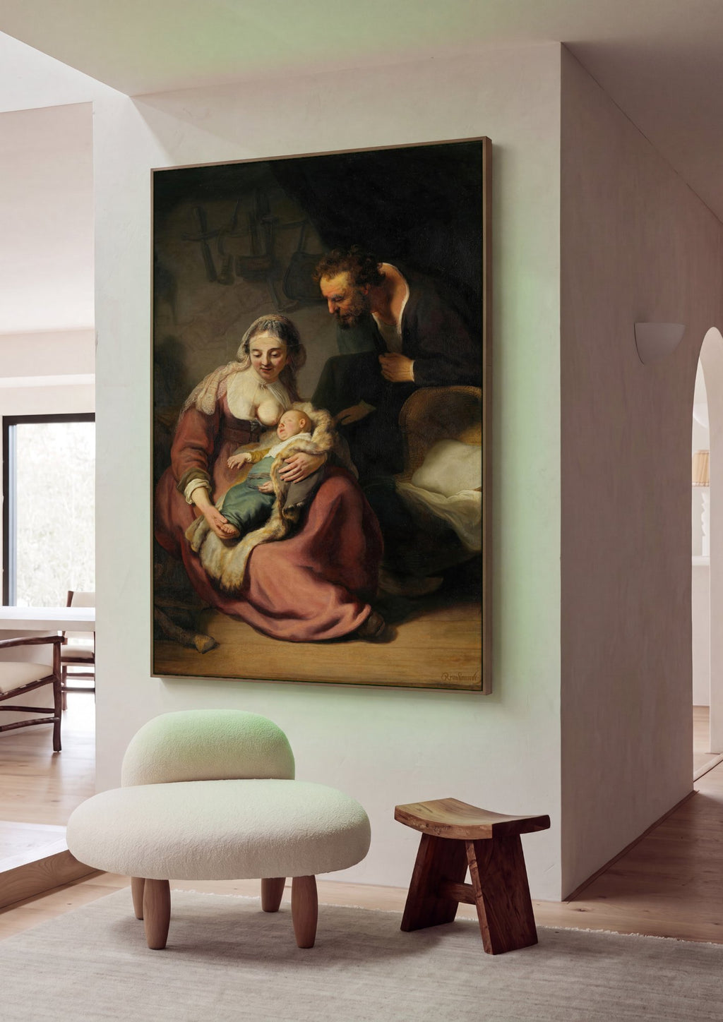 Quadro Decorativo A Sagrada Família (Noite) - Rembrandt em ambiente decorado