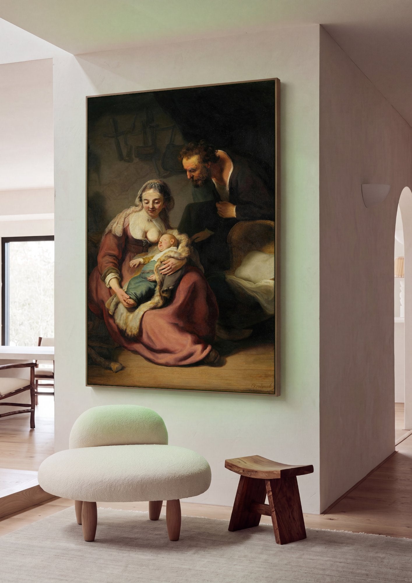 Quadro Decorativo A Sagrada Família (Noite) - Rembrandt em ambiente decorado