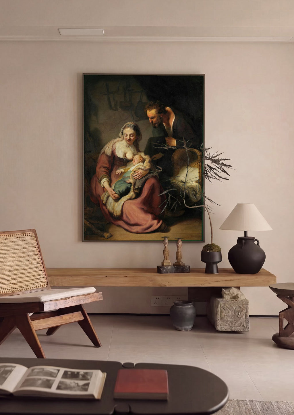 Quadro Decorativo A Sagrada Família (Noite) - Rembrandt em ambiente decorado
