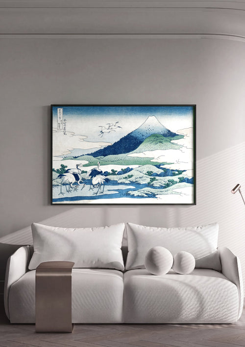 Quadro Decorativo 'As Garças de Umegaoka' - Hokusai em ambiente decorado