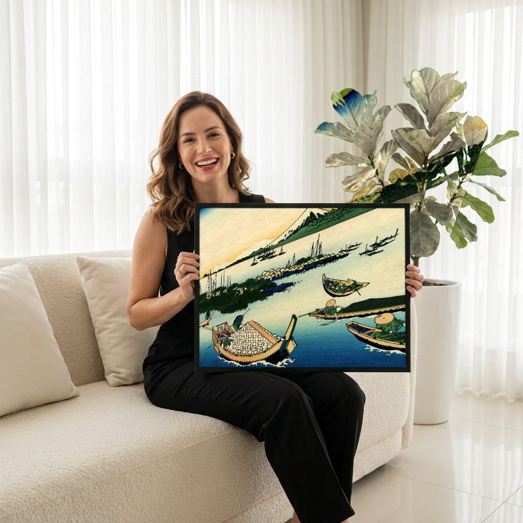 Quadro Decorativo A Lagoa de Hakone - Hokusai com modelo em ambiente