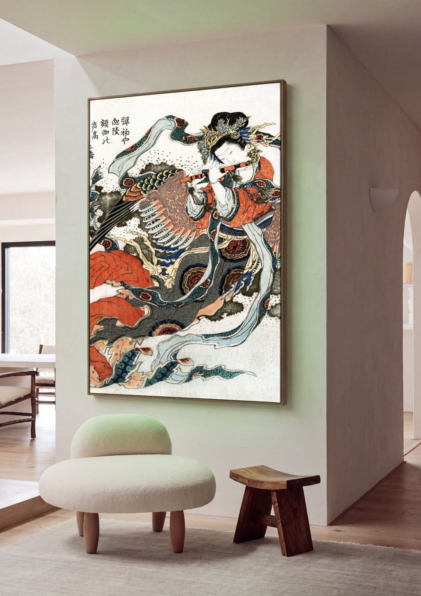 Quadro Decorativo Karura (Karyōbinga) - Hokusai em ambiente decorado