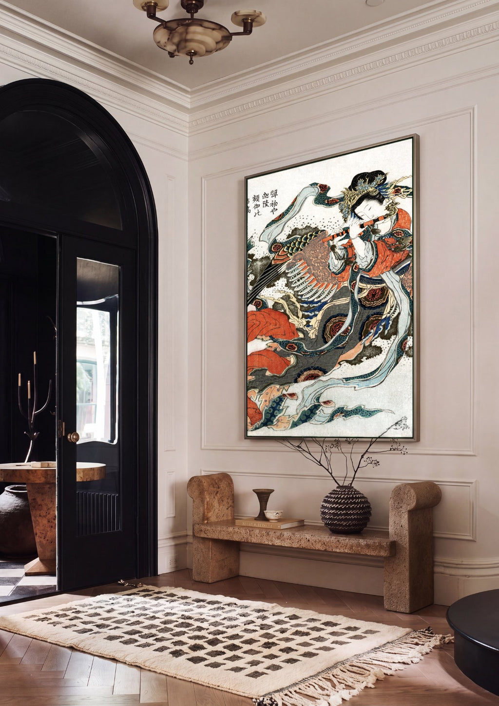Quadro Decorativo Karura (Karyōbinga) - Hokusai em ambiente decorado