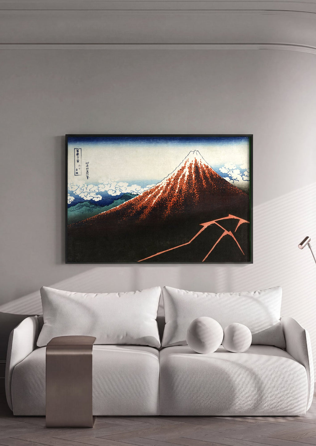 Quadro Decorativo Montanha Vermelha - Hokusai em ambiente decorado