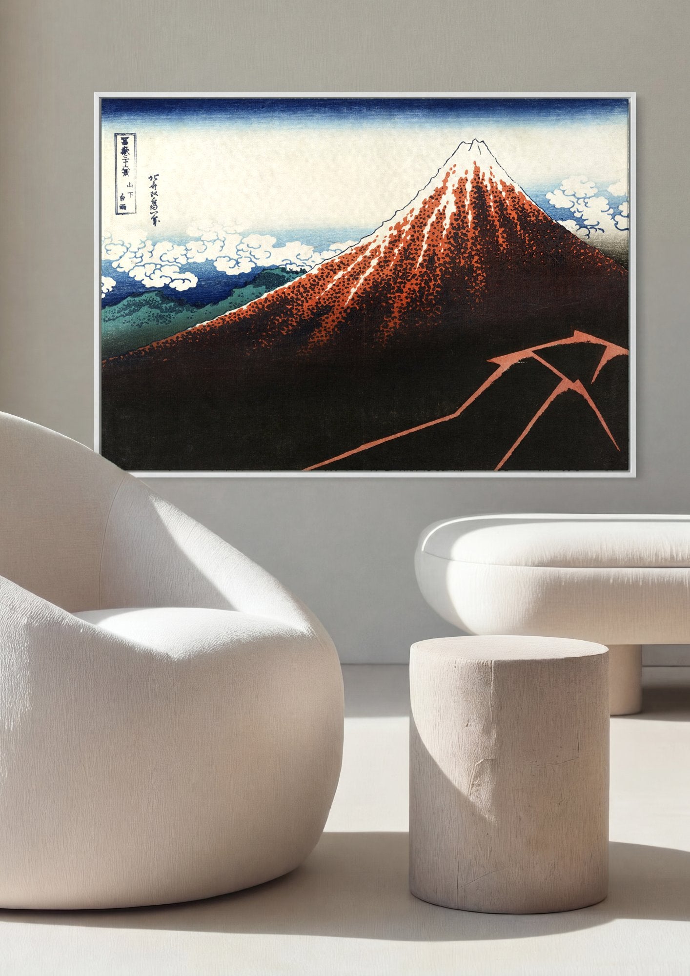 Quadro Decorativo Montanha Vermelha - Hokusai em ambiente decorado