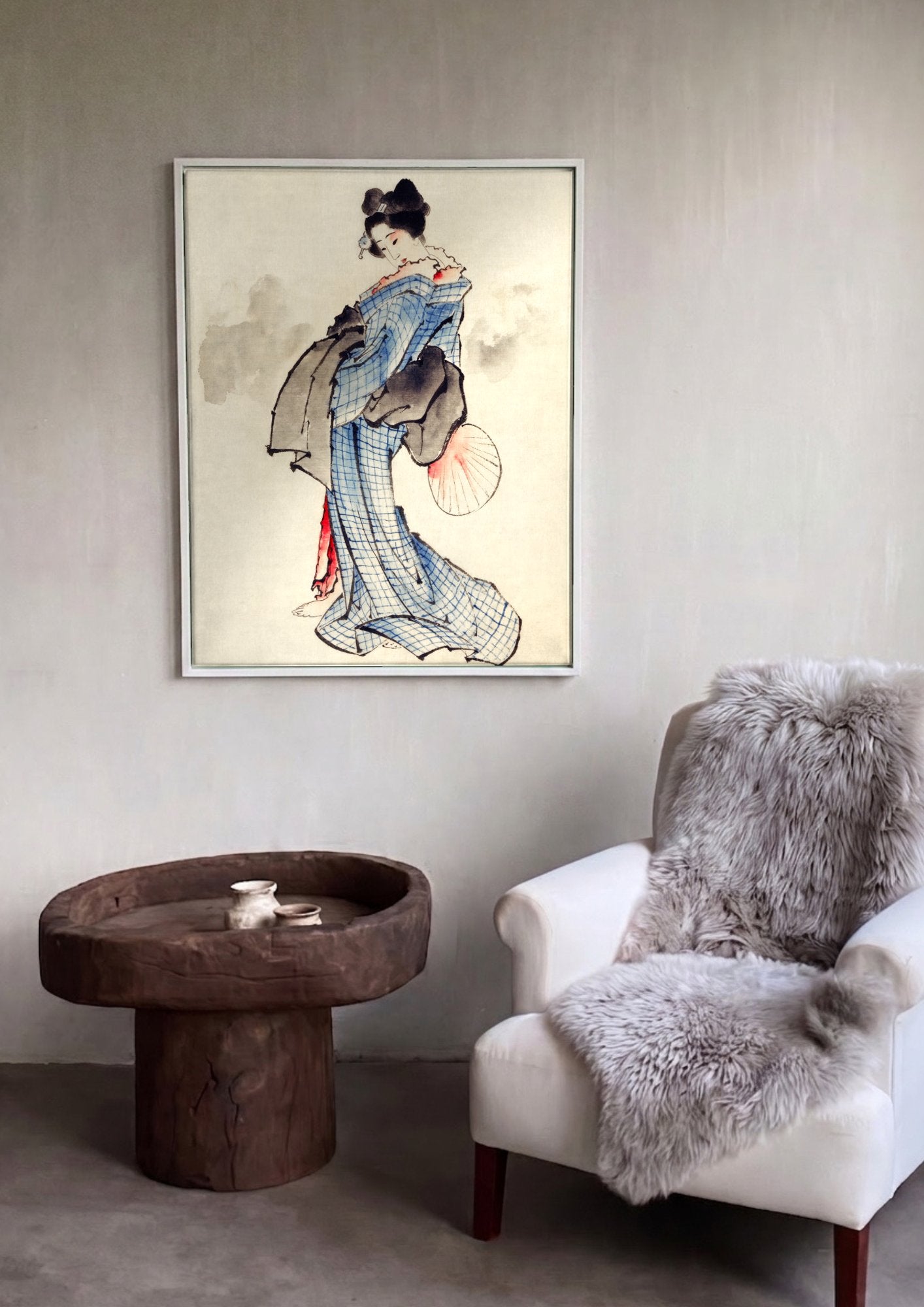 Quadro Decorativo A Gueixa Elegante - Hokusai em ambiente decorado