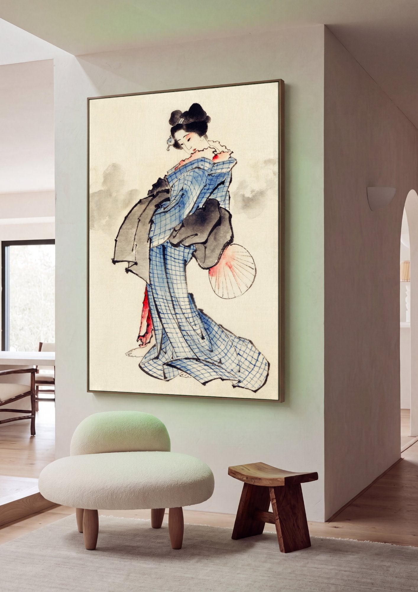 Quadro Decorativo A Gueixa Elegante - Hokusai em ambiente decorado