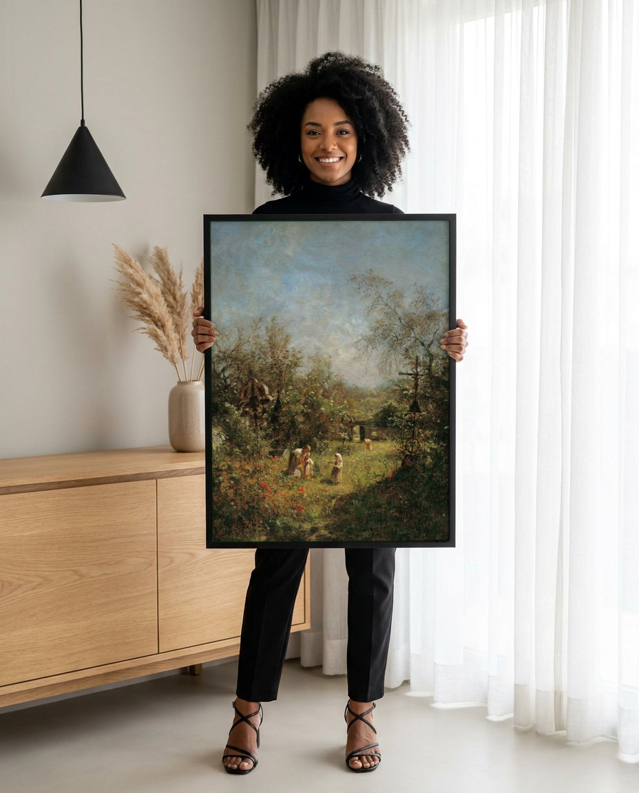 Quadro Decorativo Jardins com Figuras - Olga Wisinger-Florian com modelo em ambiente