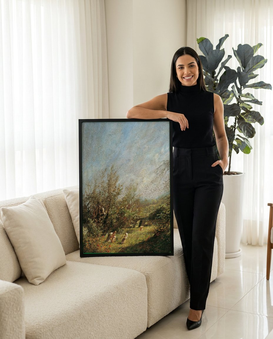 Quadro Decorativo Jardins com Figuras - Olga Wisinger-Florian com modelo em ambiente