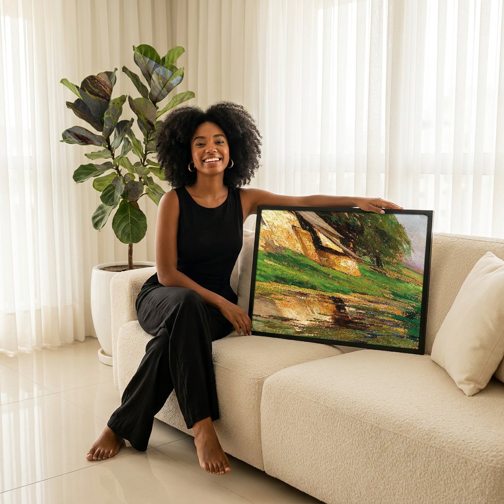 Quadro Decorativo Casa à Beira D'água - Olga Wisinger-Florian com modelo em ambiente