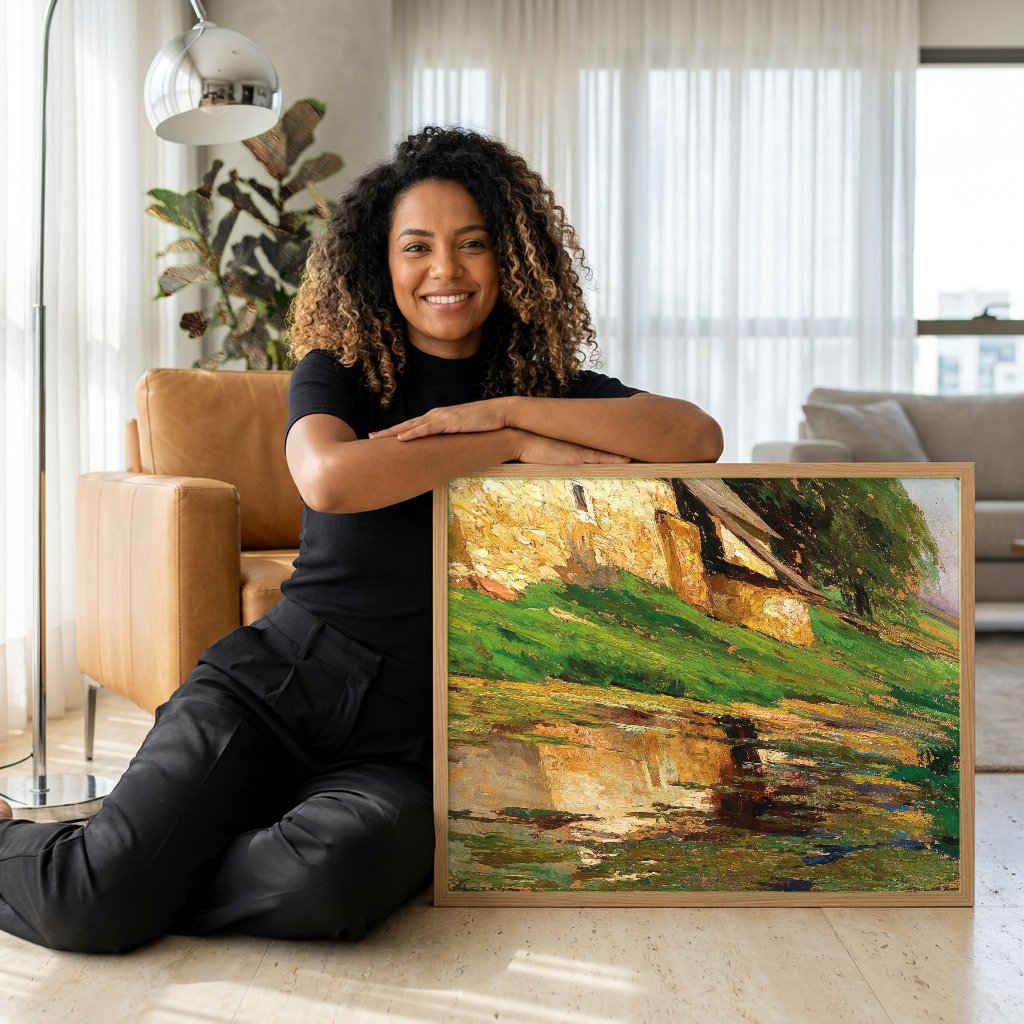 Quadro Decorativo Casa à Beira D'água - Olga Wisinger-Florian com modelo em ambiente