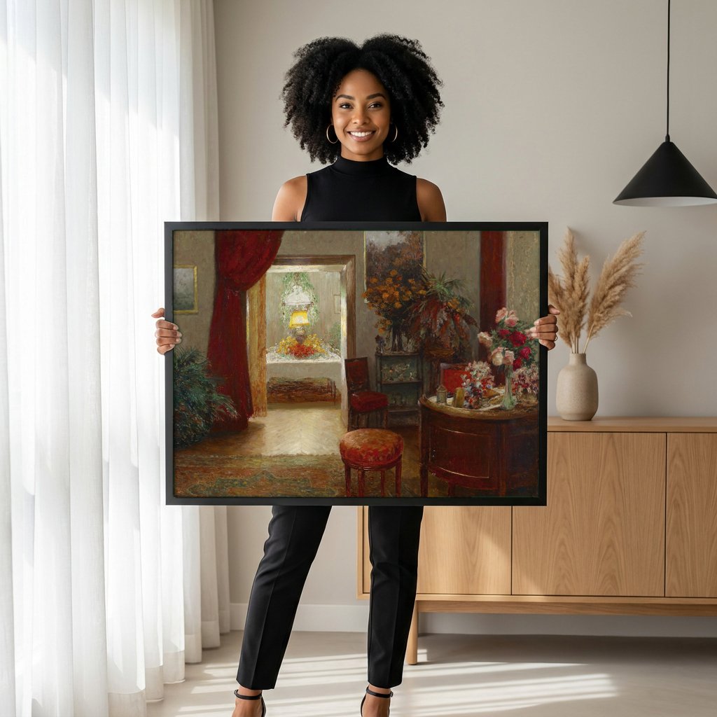 Quadro Decorativo Interior com Flores - Olga Wisinger-Florian com modelo em ambiente