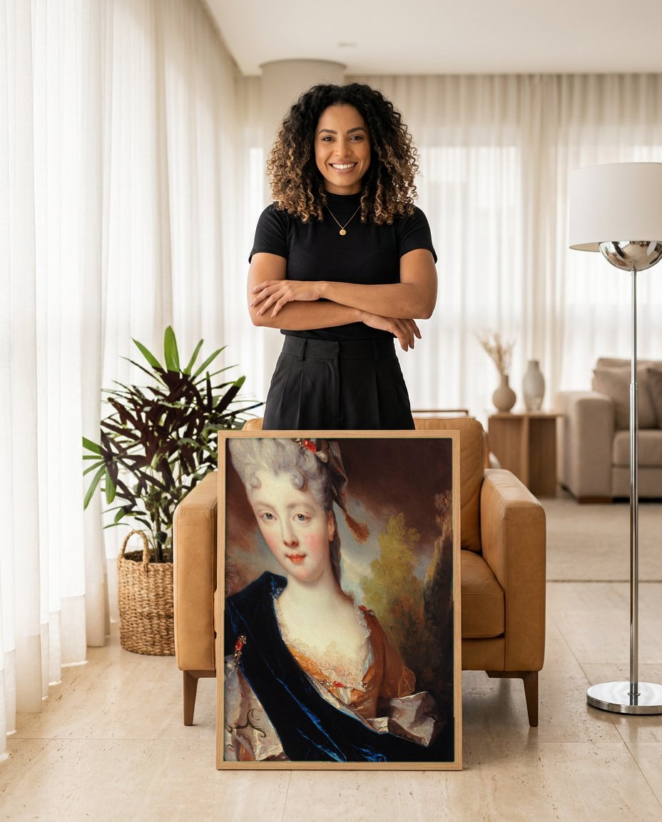 Quadro Decorativo Retrato de Dama - Nicolas de Largillière com modelo em ambiente