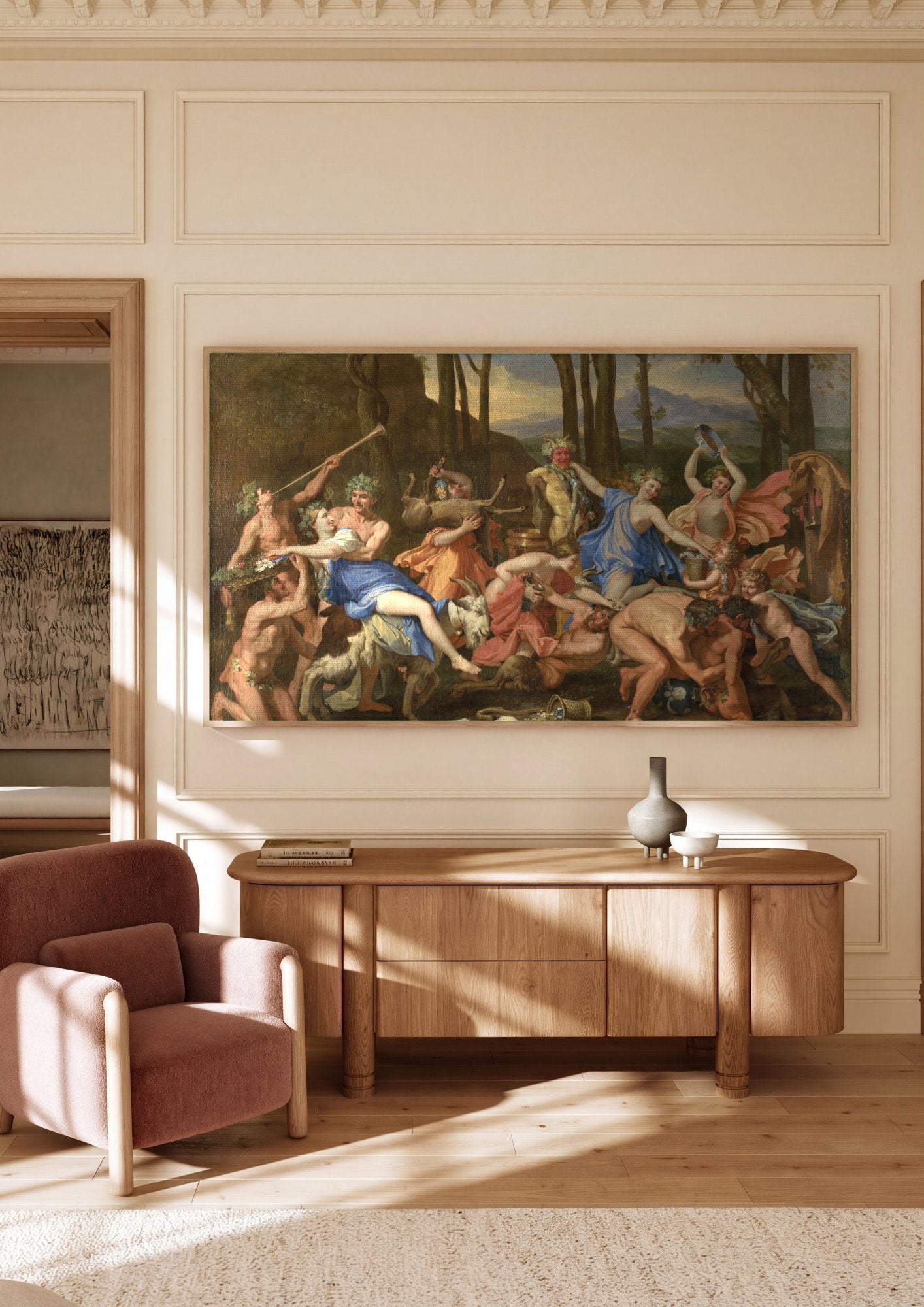 Quadro Decorativo O Triunfo de Pã - Nicolas Poussin em ambiente decorado