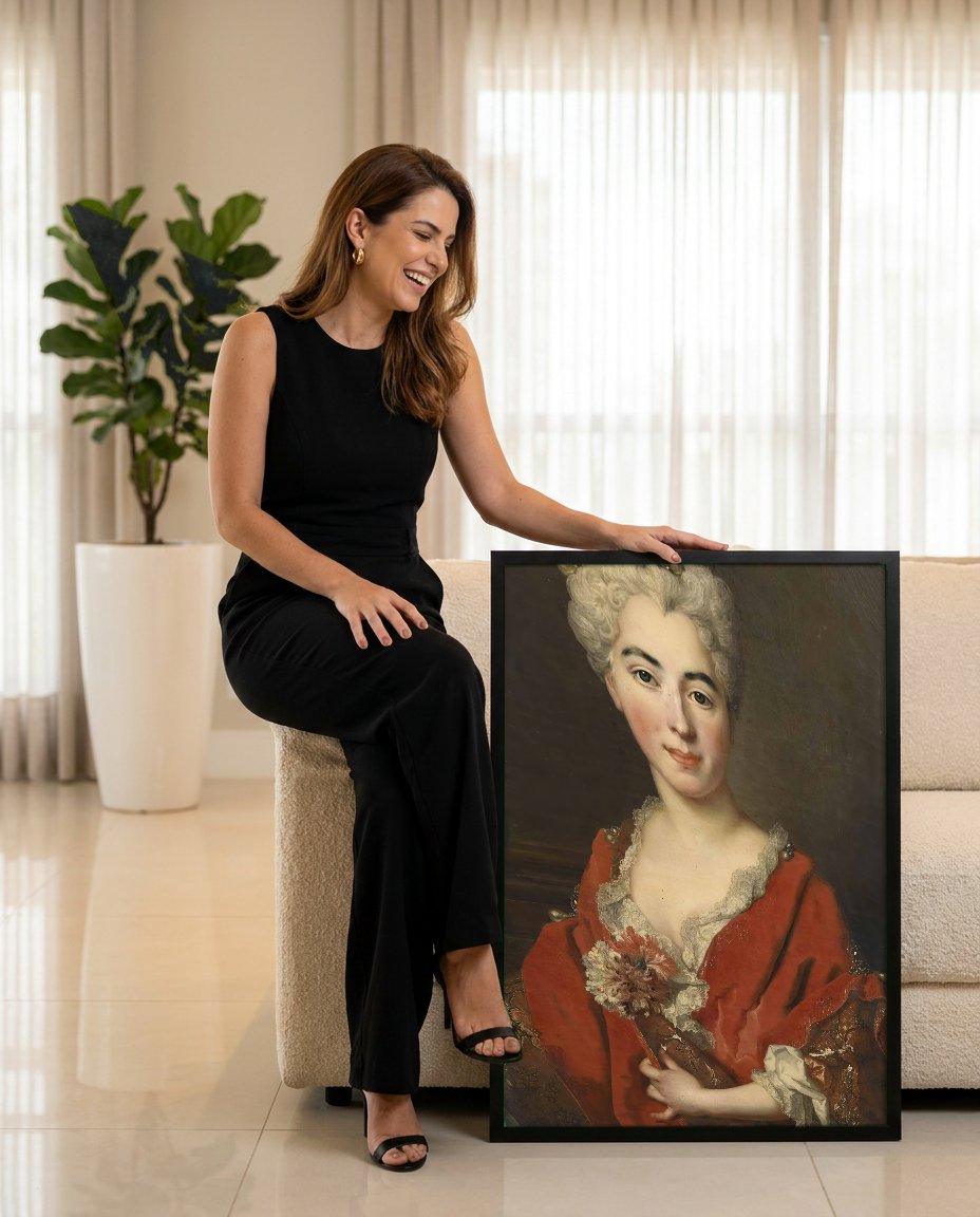 Quadro Decorativo Retrato de Dama - Nicolas de Largillière com modelo em ambiente