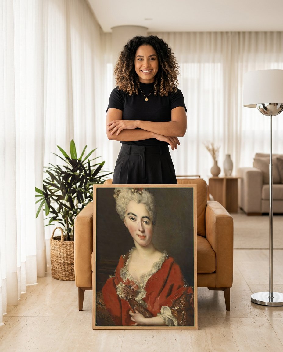Quadro Decorativo Retrato de Dama - Nicolas de Largillière com modelo em ambiente