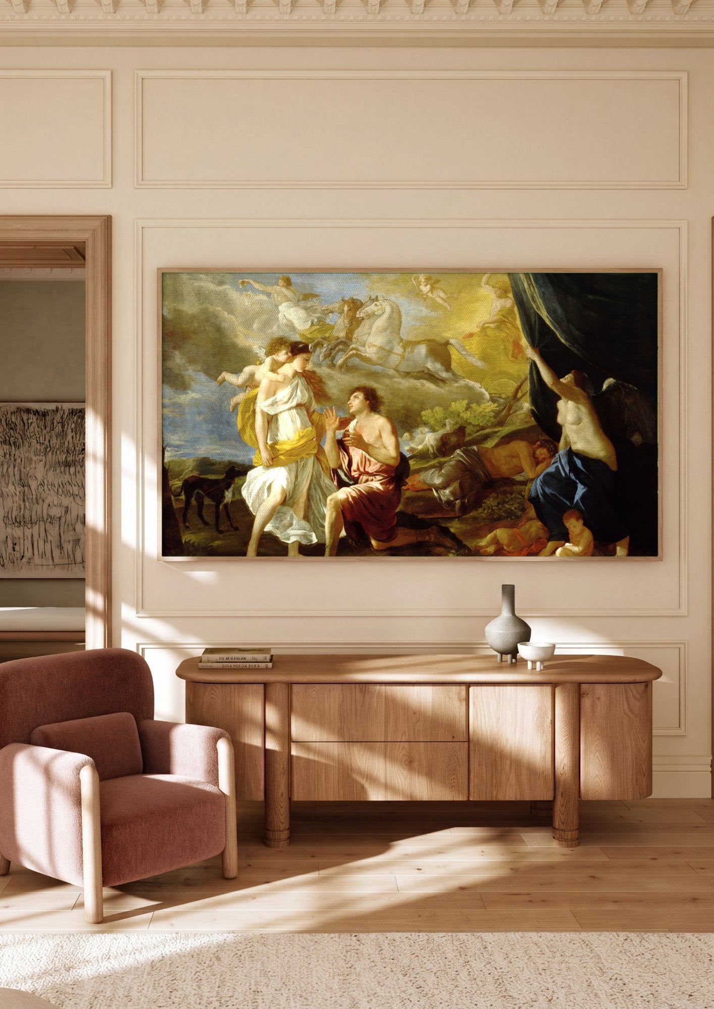Quadro Decorativo Aurora e Céfalo - Nicolas Poussin em ambiente decorado