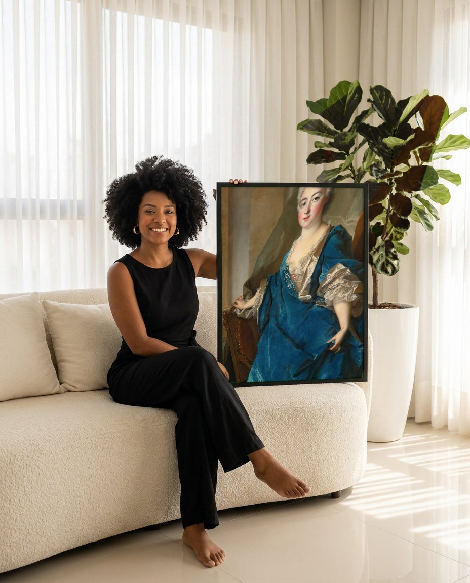 Quadro Decorativo Retrato de Dama – Nicolas de Largillière com modelo em ambiente