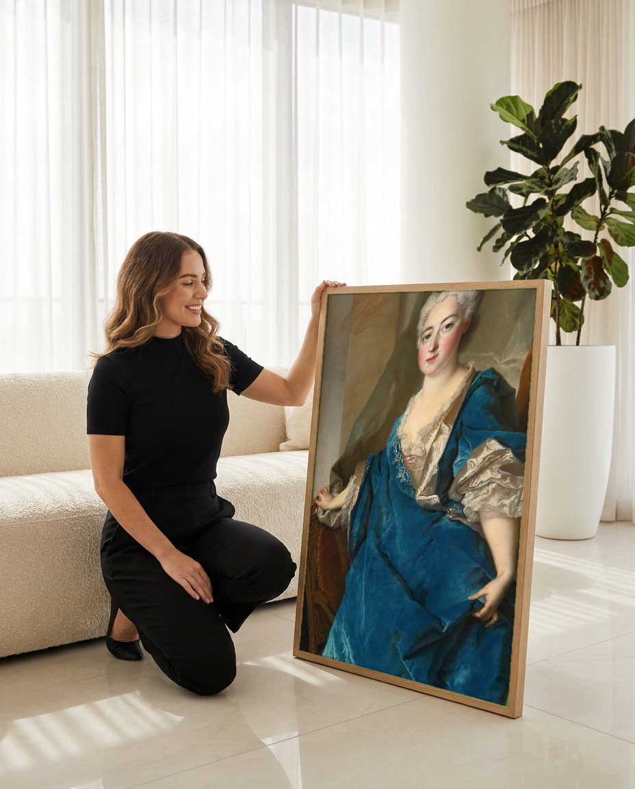 Quadro Decorativo Retrato de Dama – Nicolas de Largillière com modelo em ambiente