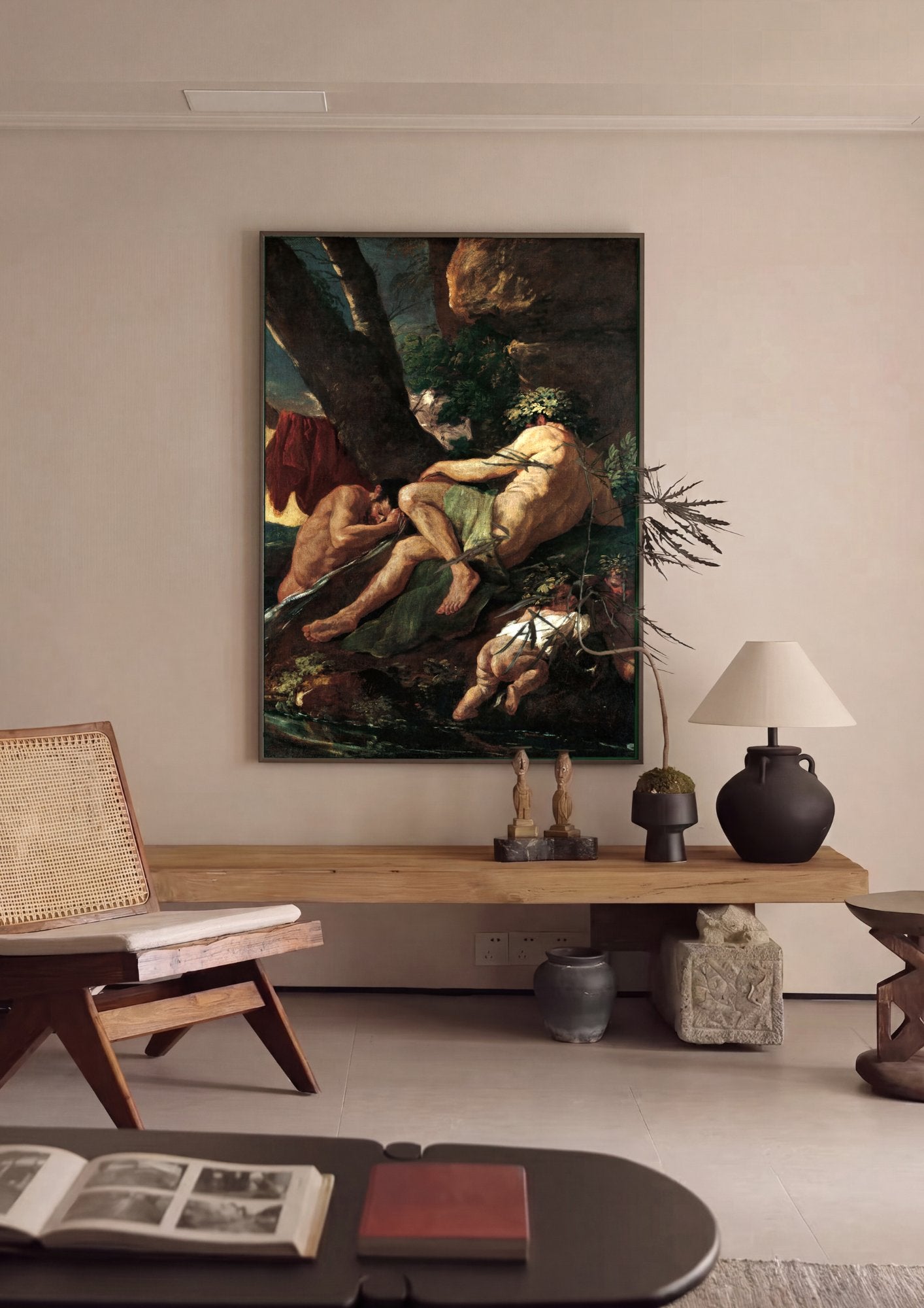 Quadro Decorativo Ninfas e Faunos - Nicolas Poussin em ambiente decorado