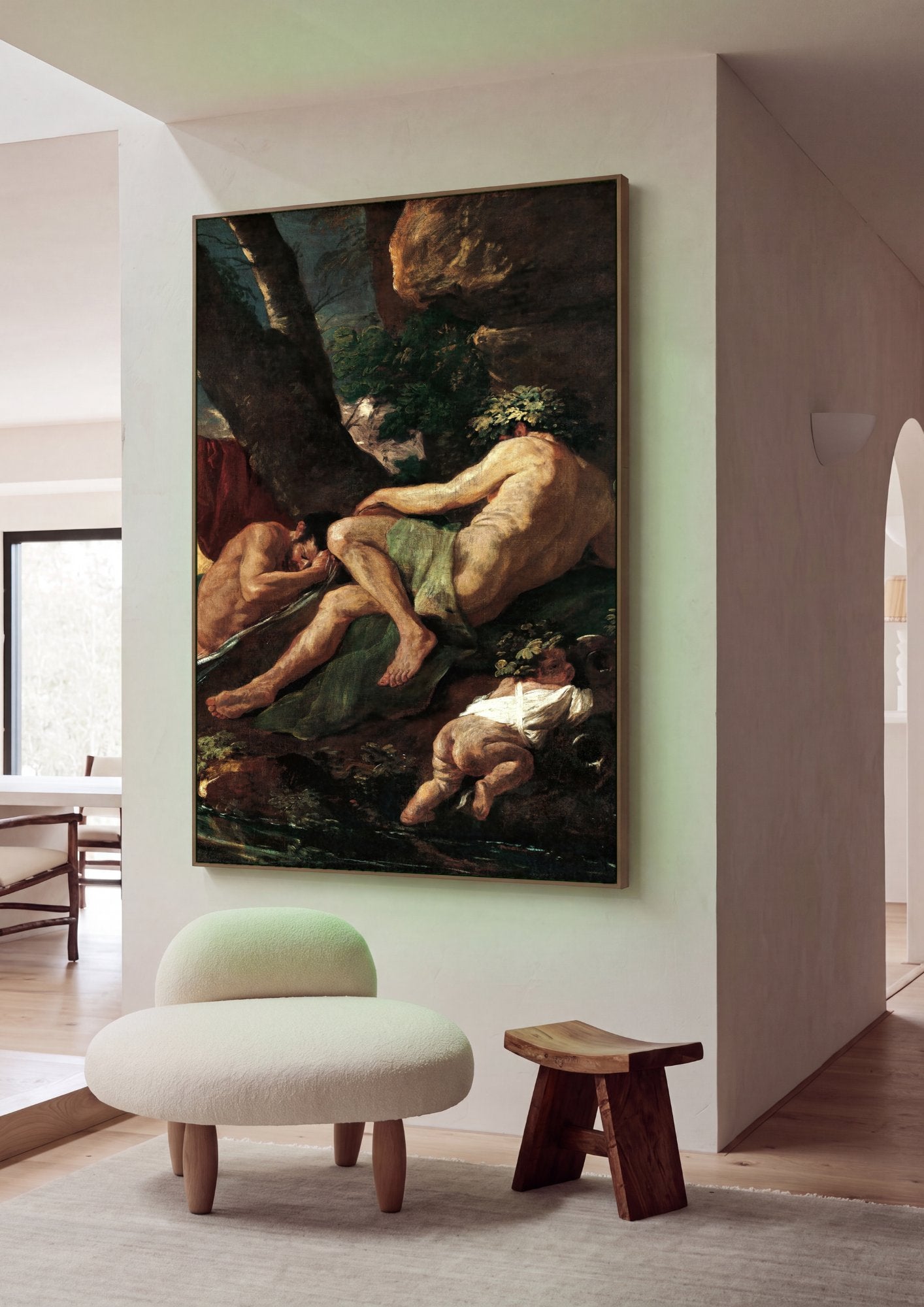 Quadro Decorativo Ninfas e Faunos - Nicolas Poussin em ambiente decorado