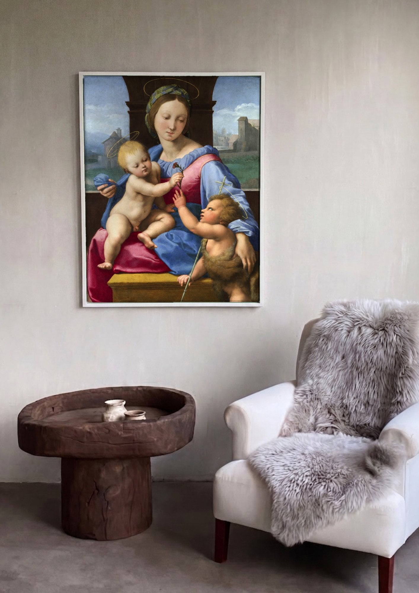 Quadro Decorativo Madonna della Seggiola - Raffaello em ambiente decorado