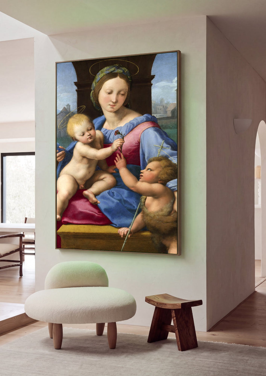 Quadro Decorativo Madonna della Seggiola - Raffaello em ambiente decorado
