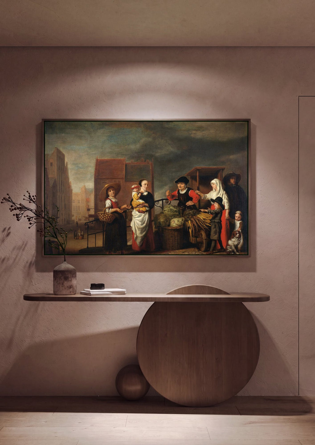 Quadro Decorativo Cena de Mercado - Nicolaes Maes em ambiente decorado