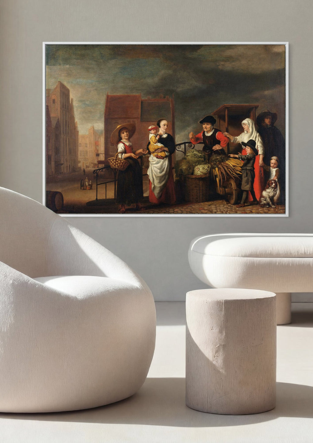 Quadro Decorativo Cena de Mercado - Nicolaes Maes em ambiente decorado
