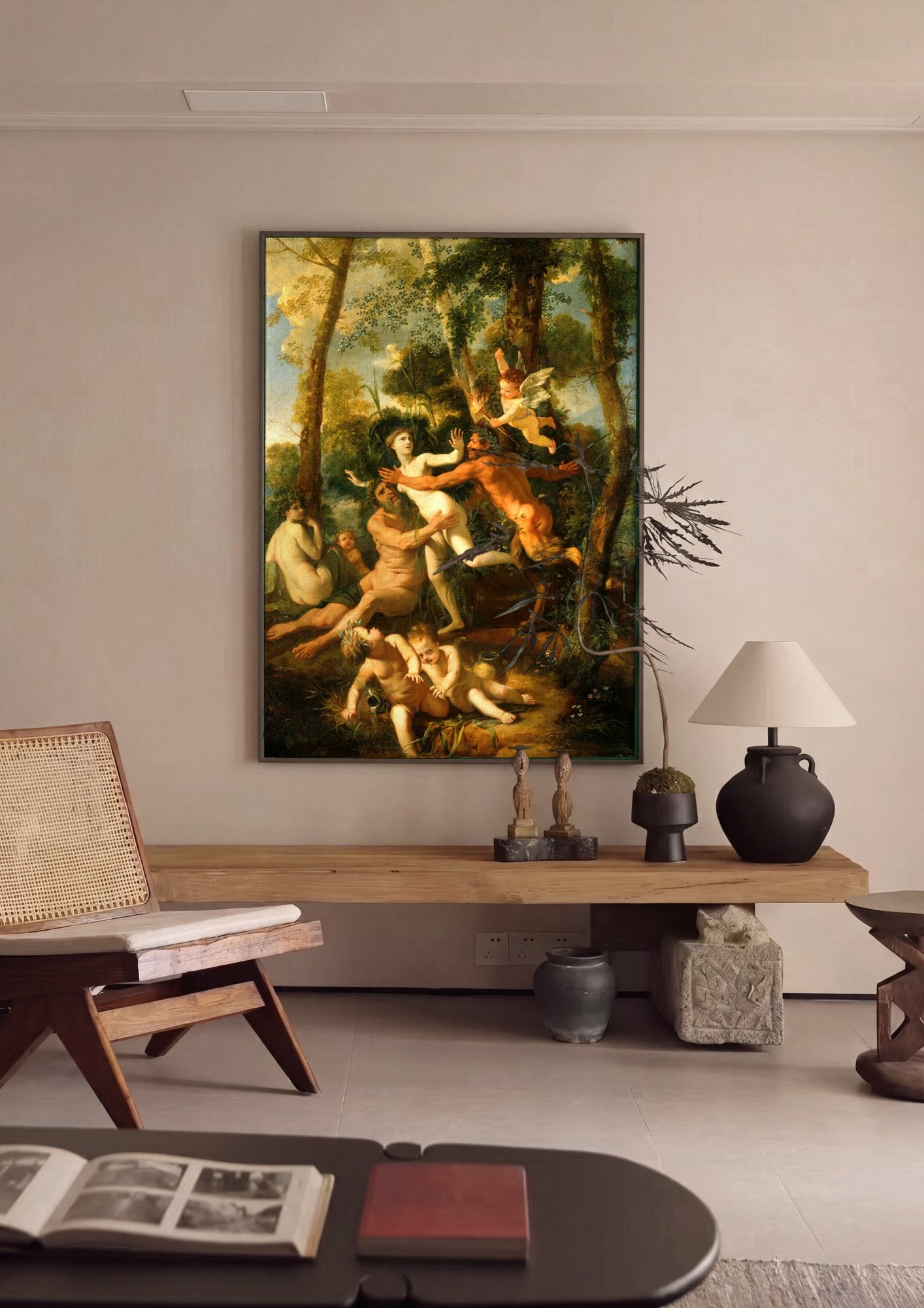 Quadro Decorativo Ninfas e Faunos - Nicolas Poussin em ambiente decorado