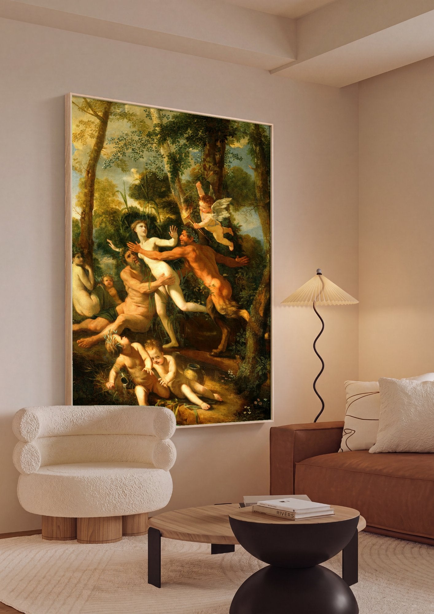 Quadro Decorativo Ninfas e Faunos - Nicolas Poussin em ambiente decorado
