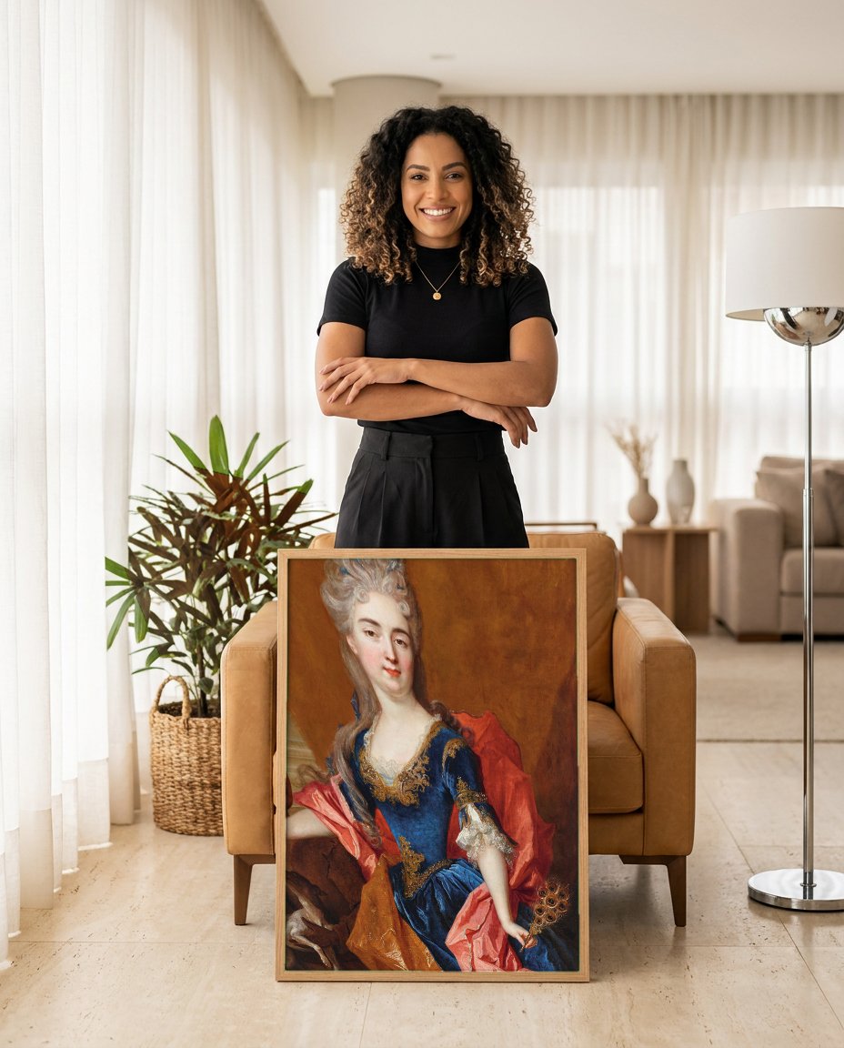 Quadro Decorativo Retrato de Dama - Nicolas de Largillière com modelo em ambiente