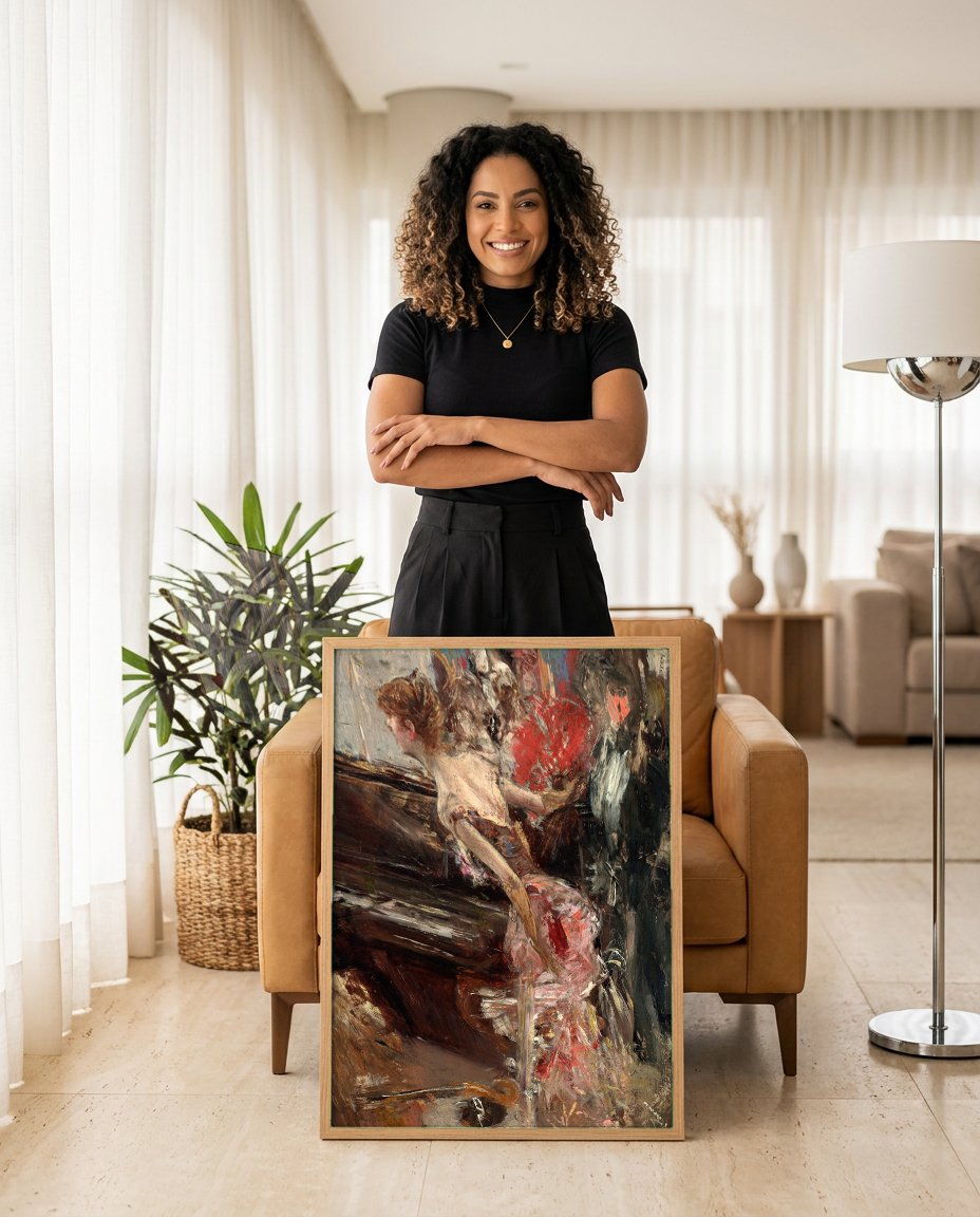 Quadro Decorativo A Música - Giovanni Boldini com modelo em ambiente