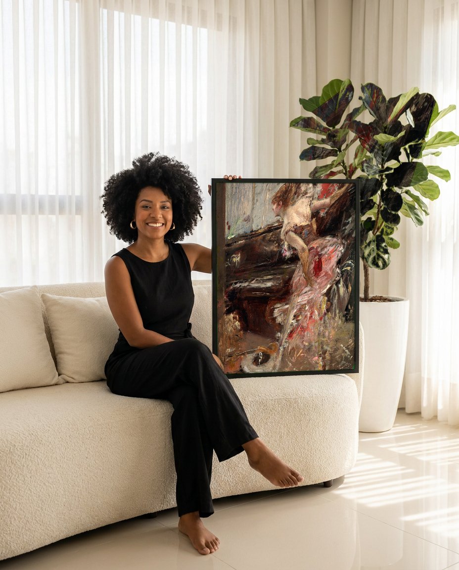 Quadro Decorativo A Música - Giovanni Boldini com modelo em ambiente