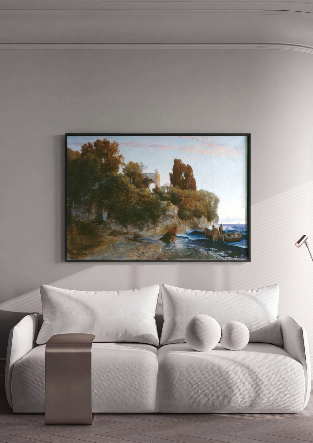 Quadro Decorativo A Praia da Vila - Arnold Böcklin em ambiente decorado