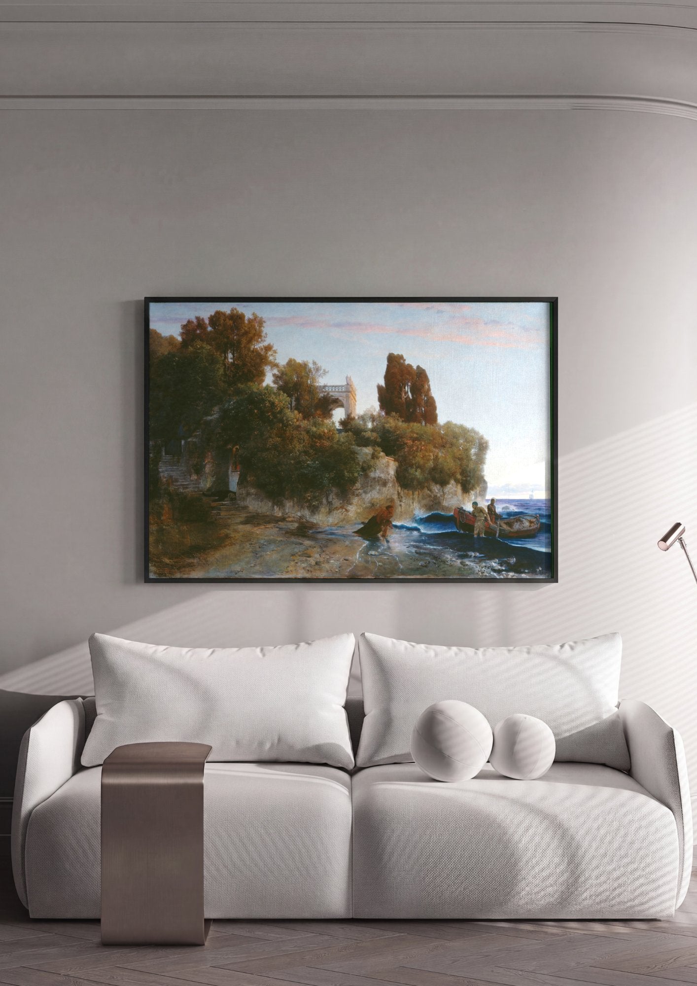 Quadro Decorativo A Praia da Vila - Arnold Böcklin em ambiente decorado