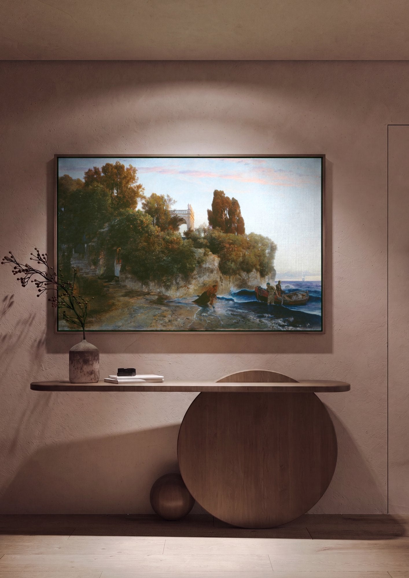 Quadro Decorativo A Praia da Vila - Arnold Böcklin em ambiente decorado