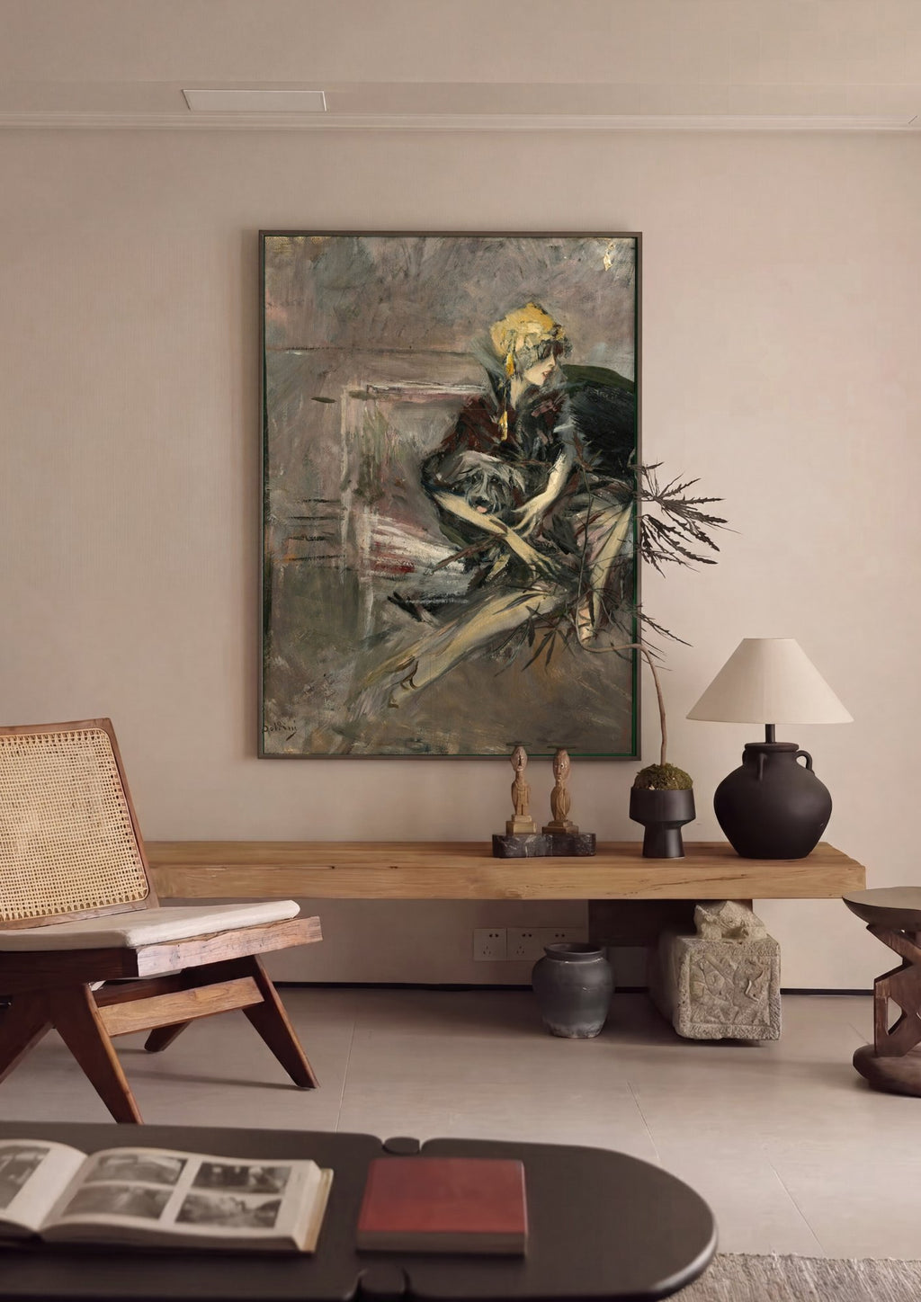 Quadro Decorativo Dama com Cachorro - Boldini em ambiente decorado